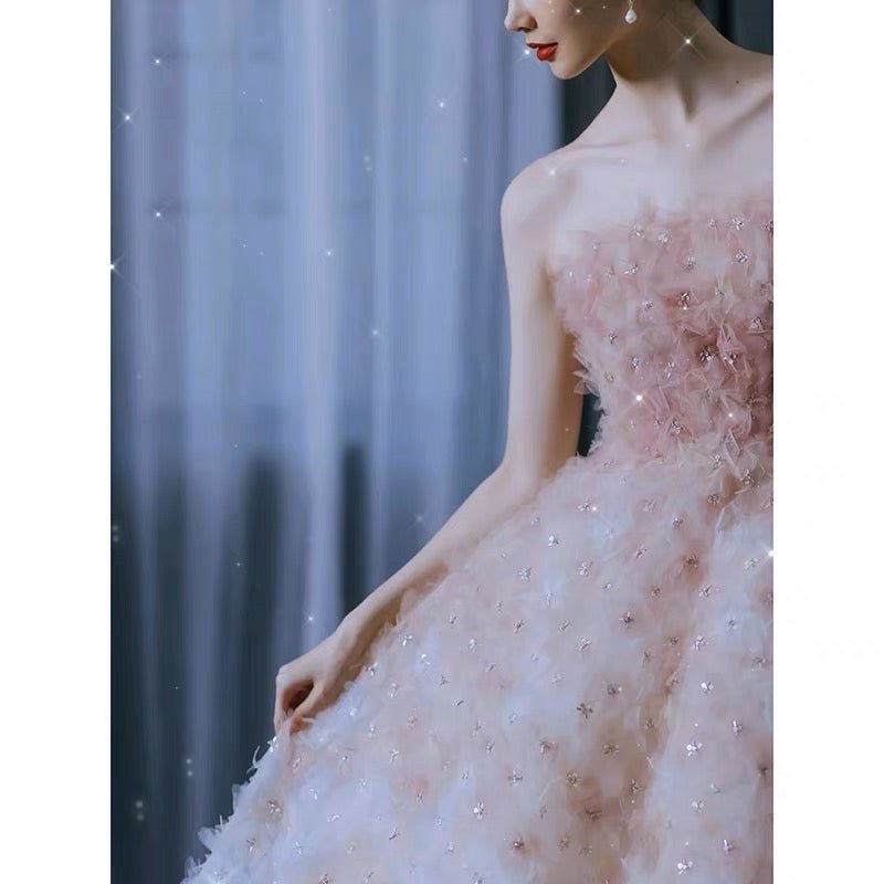 Luxury Fairy Sequins Prom Dress - Pink And Blue Ombre Formal Dress With Feather Plus Size - WonderlandByLilian