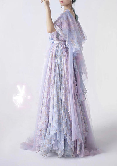 Luxury Fantasy Dress Fairy Floral Purple Evening Gown - Formal Prom Bridal - Vintage Ball Gown Party Lolita Costume - Custom Made Plus Size - WonderlandByLilian