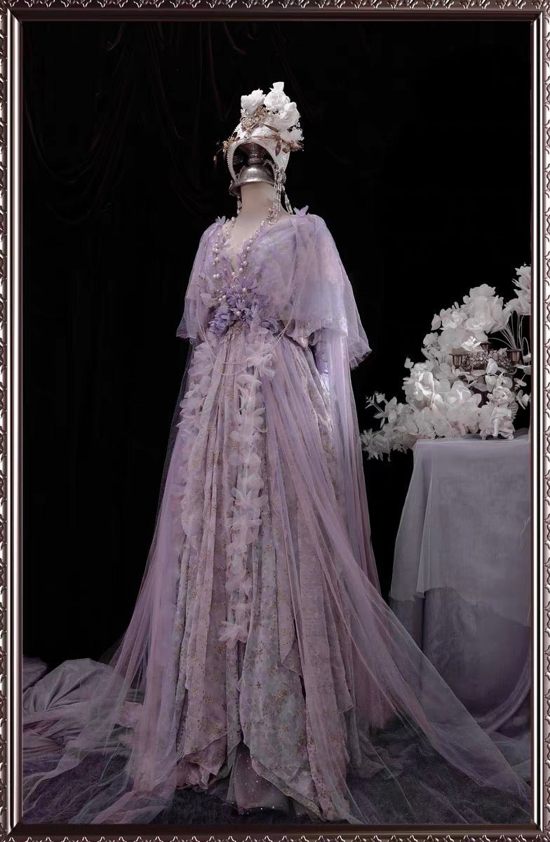 Luxury Fantasy Dress Fairy Floral Purple Evening Gown - Formal Prom Bridal - Vintage Ball Gown Party Lolita Costume - Custom Made Plus Size - WonderlandByLilian