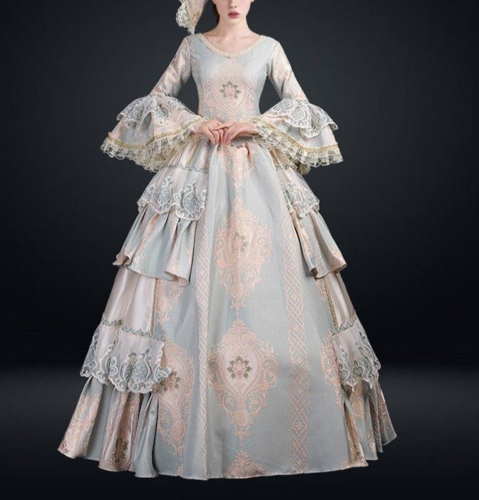 Marie Antoinette BLue Dress - Bridgerton Inspired Queen Charlotte Blue Lace Embroidered Dress Plus Size - WonderlandByLilian