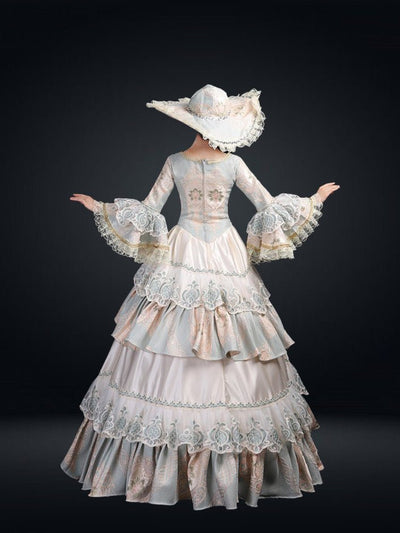 Marie Antoinette BLue Dress - Bridgerton Inspired Queen Charlotte Blue Lace Embroidered Dress Plus Size - WonderlandByLilian