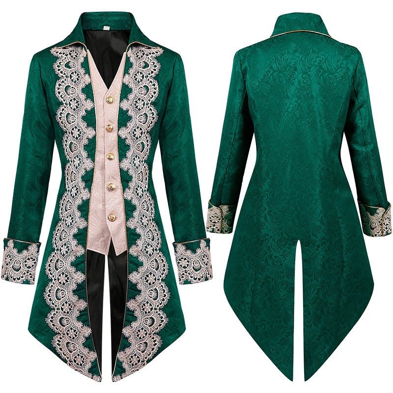 Men's Plus Size British Vintage Gothic Jacquard Suit with Lace Embroidery Faux Two-piece Tailcoat - WonderlandByLilian