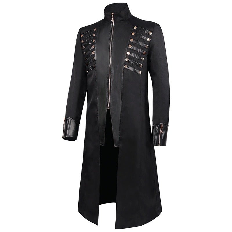 Men's Vintage Gothic Victorian Black Long Leather Tailcoat Metal Retro Button -Plus Size - WonderlandByLilian