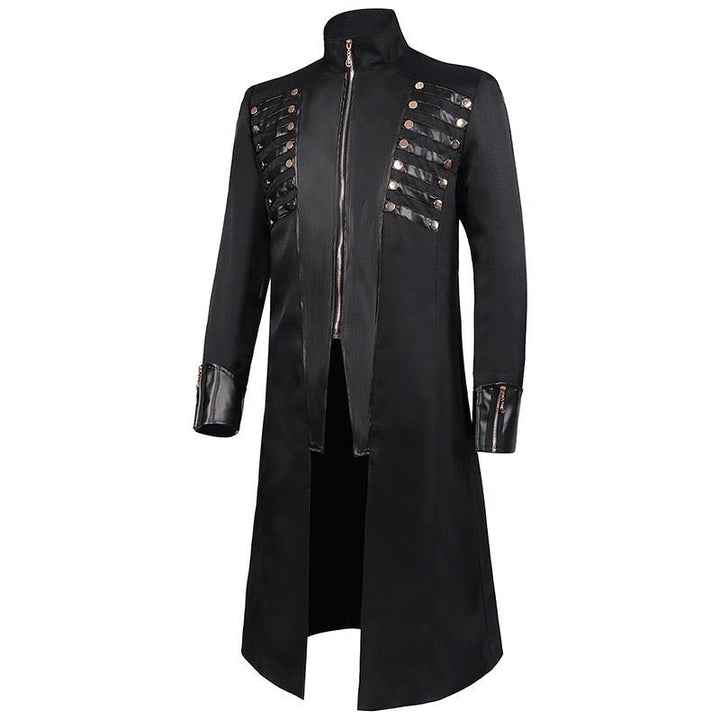 Men's Vintage Gothic Victorian Black Long Leather Tailcoat Metal Retro Button -Plus Size - WonderlandByLilian
