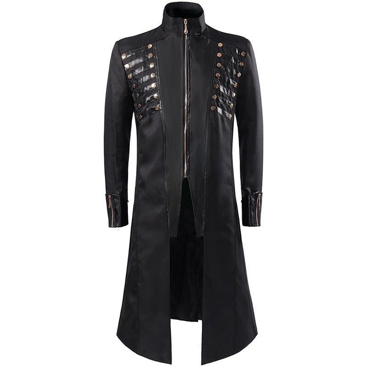 Men's Vintage Gothic Victorian Black Long Leather Tailcoat Metal Retro Button -Plus Size - WonderlandByLilian