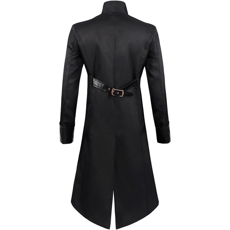 Men's Vintage Gothic Victorian Black Long Leather Tailcoat Metal Retro Button -Plus Size - WonderlandByLilian