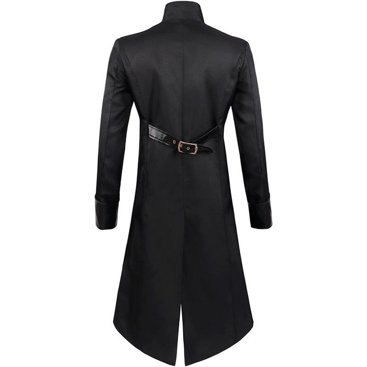 Men's Vintage Gothic Victorian Black Long Leather Tailcoat Metal Retro Button -Plus Size - WonderlandByLilian