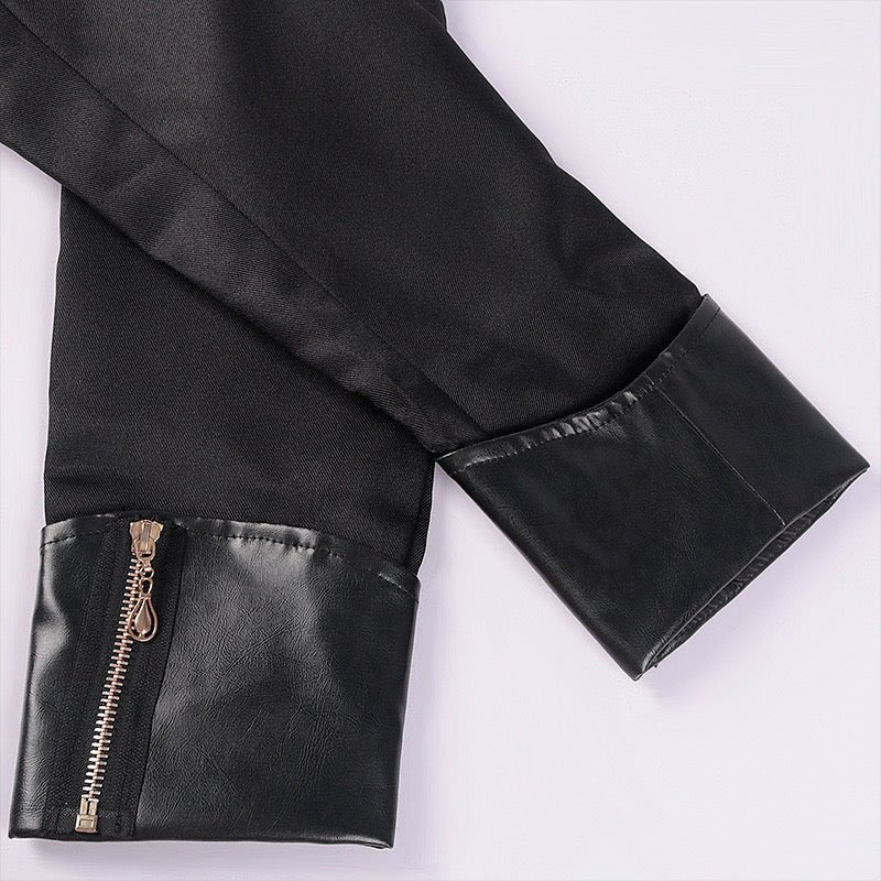Men's Vintage Gothic Victorian Black Long Leather Tailcoat Metal Retro Button -Plus Size - WonderlandByLilian