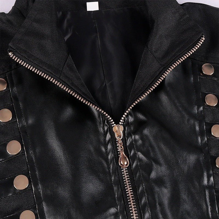 Men's Vintage Gothic Victorian Black Long Leather Tailcoat Metal Retro Button -Plus Size - WonderlandByLilian