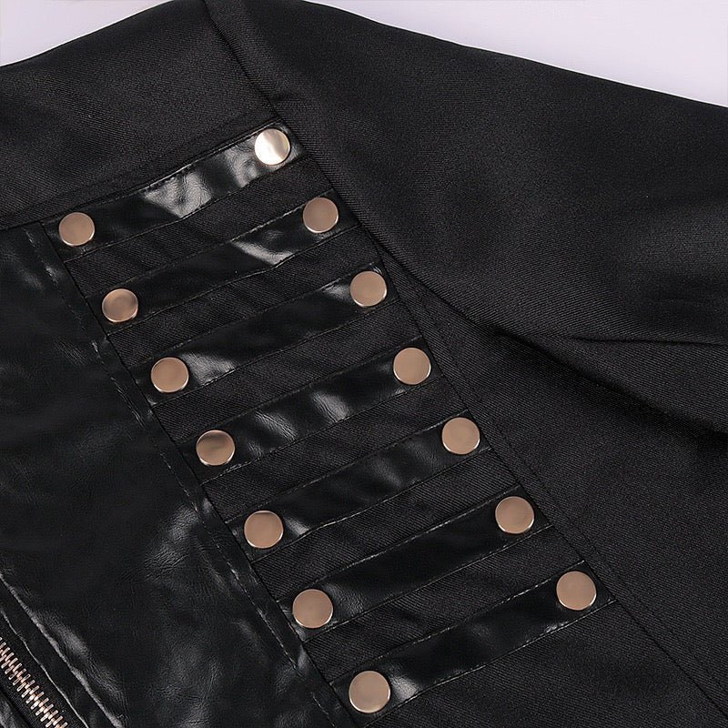 Men's Vintage Gothic Victorian Black Long Leather Tailcoat Metal Retro Button -Plus Size - WonderlandByLilian