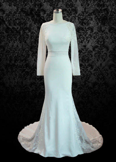 Mermaid Bateau Neckline Light ivory Lace Wedding Dress With Long Sleeves - WonderlandByLilian