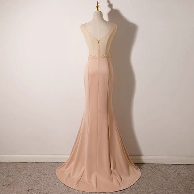 Mermaid Beading Pink Floral Embroidered V-line Prom Dress Party Dress Evening Wear - WonderlandByLilian