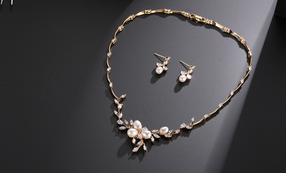 Minimalist Pearl and Flower Fashion Bridal Necklace and Earrings Set - Perfect for Weddings Parties and Formal Occasions with a Touch of Freshness and Elegance - WonderlandByLilian