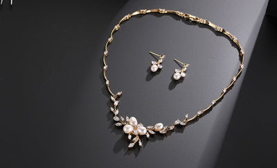 Minimalist Pearl and Flower Fashion Bridal Necklace and Earrings Set - Perfect for Weddings Parties and Formal Occasions with a Touch of Freshness and Elegance - WonderlandByLilian