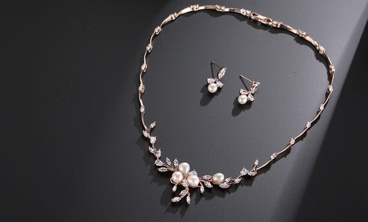Minimalist Pearl and Flower Fashion Bridal Necklace and Earrings Set - Perfect for Weddings Parties and Formal Occasions with a Touch of Freshness and Elegance - WonderlandByLilian