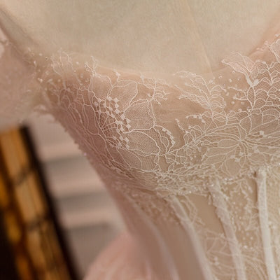 Modest Lace Corset Wedding Dress With Short Sleeves - Plus Size - WonderlandByLilian