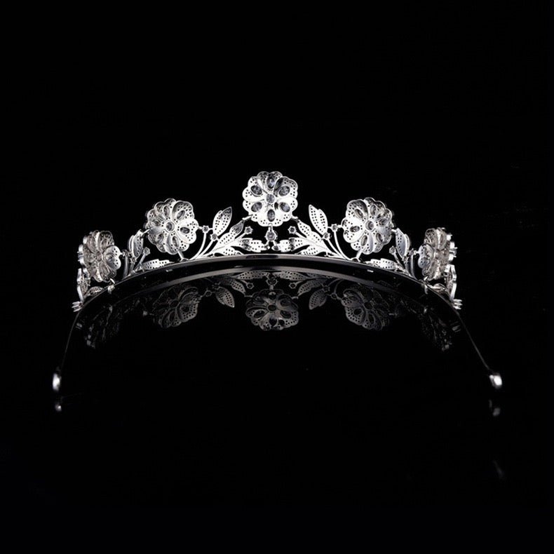 Natural Silver Crown Vintage Crystal Flower Bridal Headpiece - WonderlandByLilian