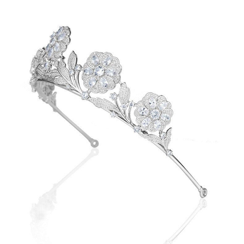 Natural Silver Crown Vintage Crystal Flower Bridal Headpiece - WonderlandByLilian