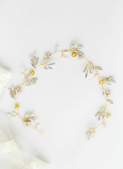 Natural Tiara Gold And Silver Flower Bridal Headpiece - WonderlandByLilian