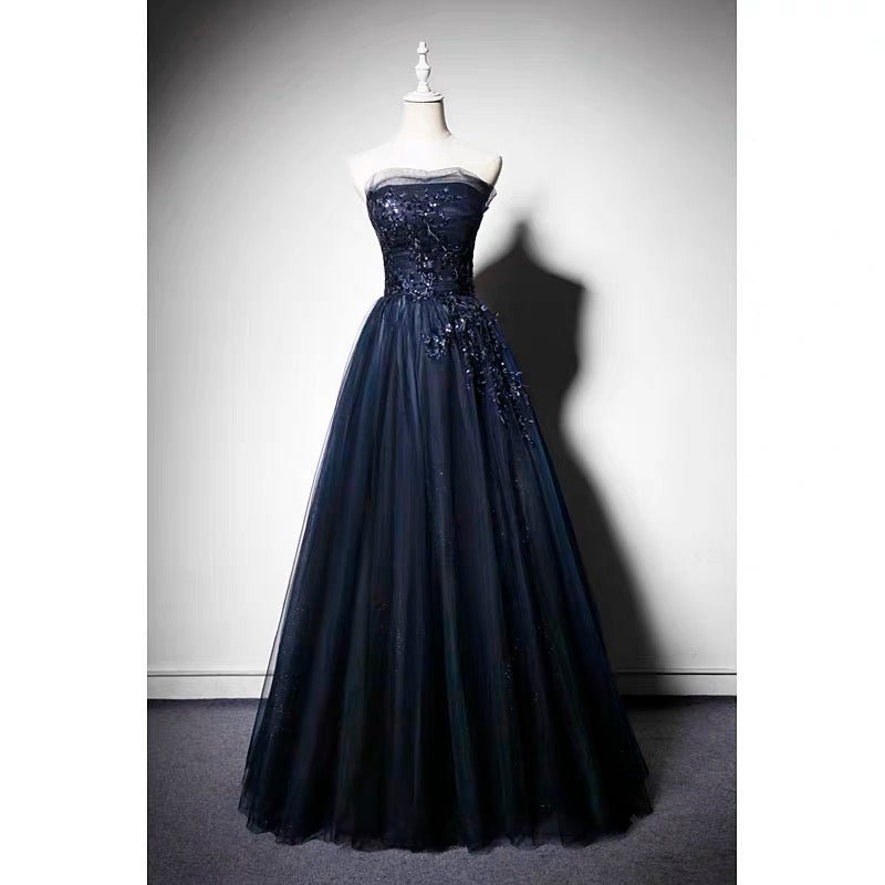 Navy Blue Gauze Sequins Ball Gown - Formal Dress Plus Size - WonderlandByLilian