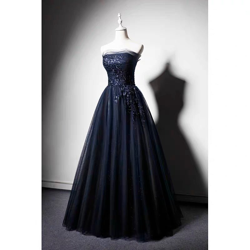 Navy Blue Gauze Sequins Ball Gown - Formal Dress Plus Size - WonderlandByLilian