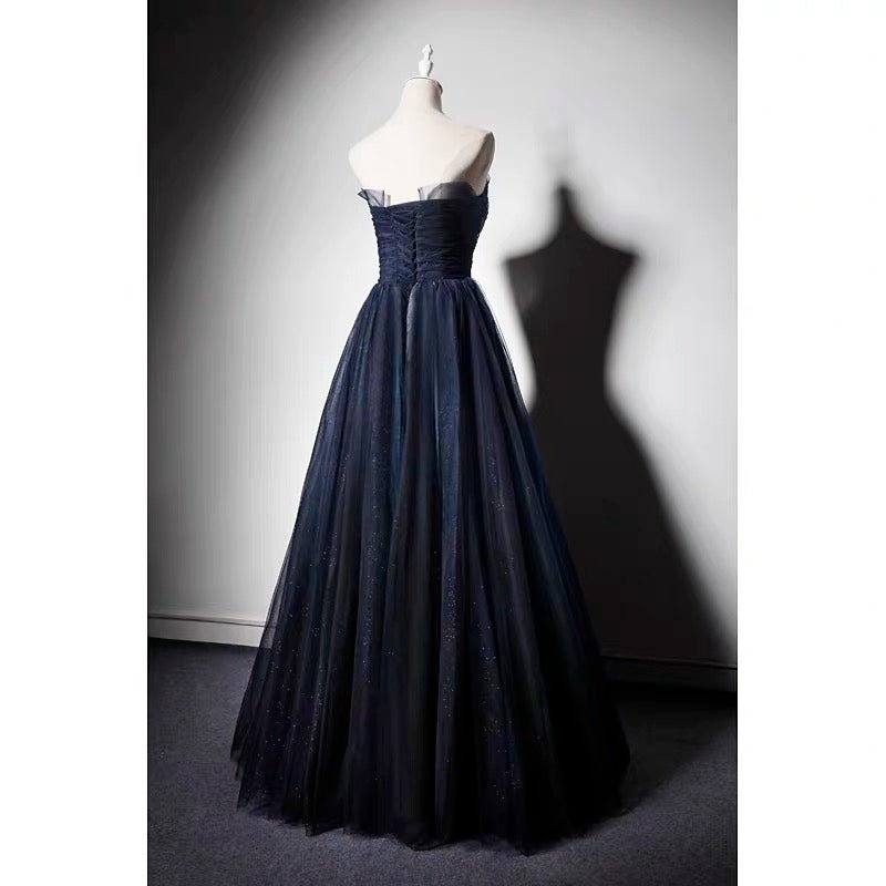 Navy Blue Gauze Sequins Ball Gown - Formal Dress Plus Size - WonderlandByLilian