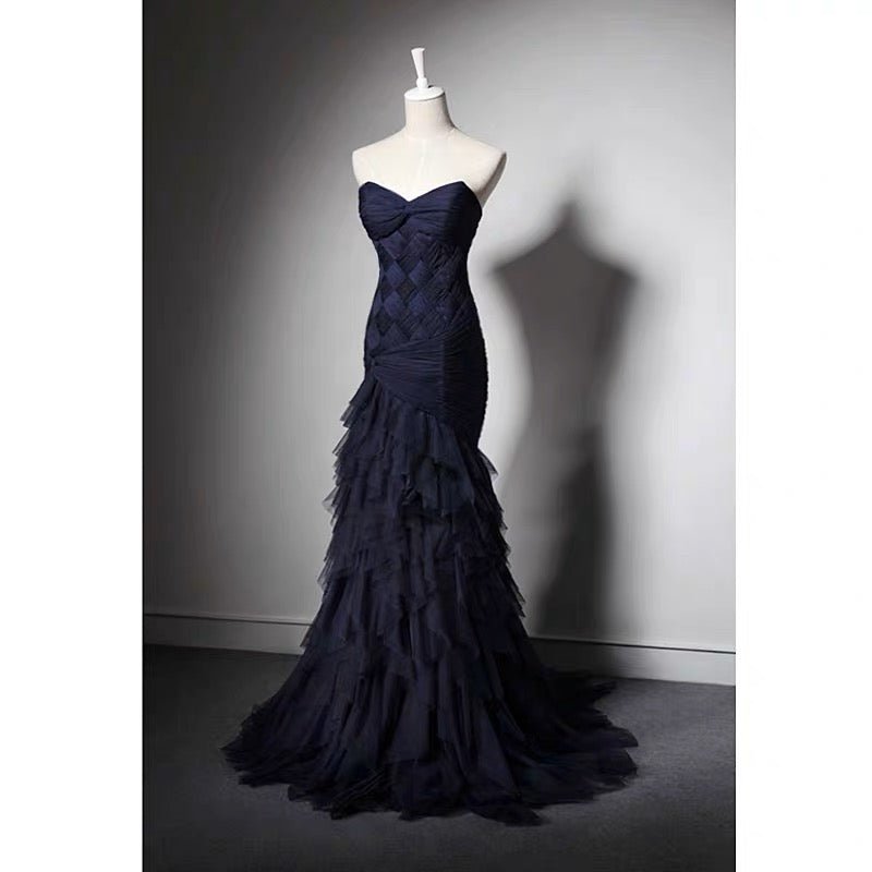 Navy Blue Mermaid Ball Gown With Ruffles - Formal Dress Plus Size - WonderlandByLilian