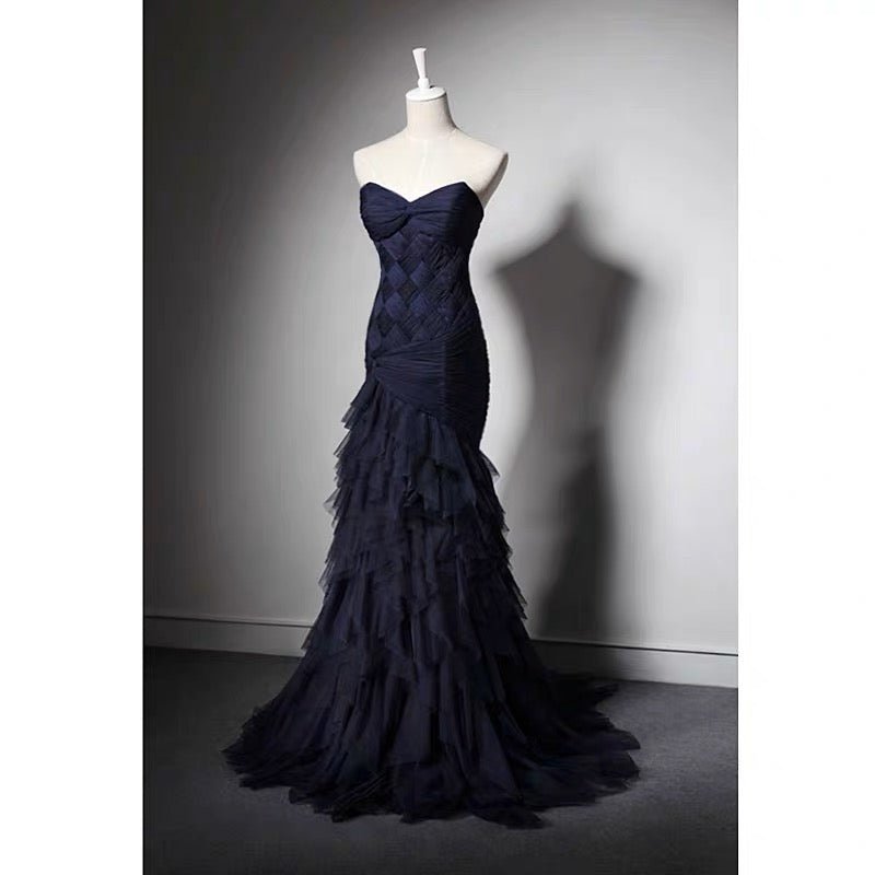 Navy Blue Mermaid Ball Gown With Ruffles - Formal Dress Plus Size Size 8 / Navy Navy Blue Mermaid Ball Gown With Ruffles - Formal Dress Plus Size Size 8 / Navy