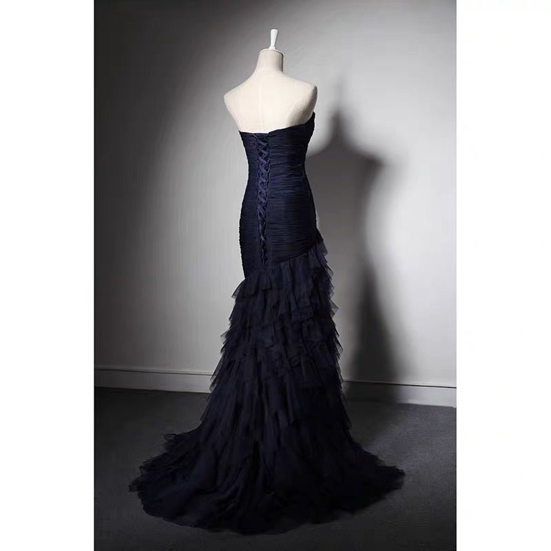 Navy Blue Mermaid Ball Gown With Ruffles - Formal Dress Plus Size - WonderlandByLilian