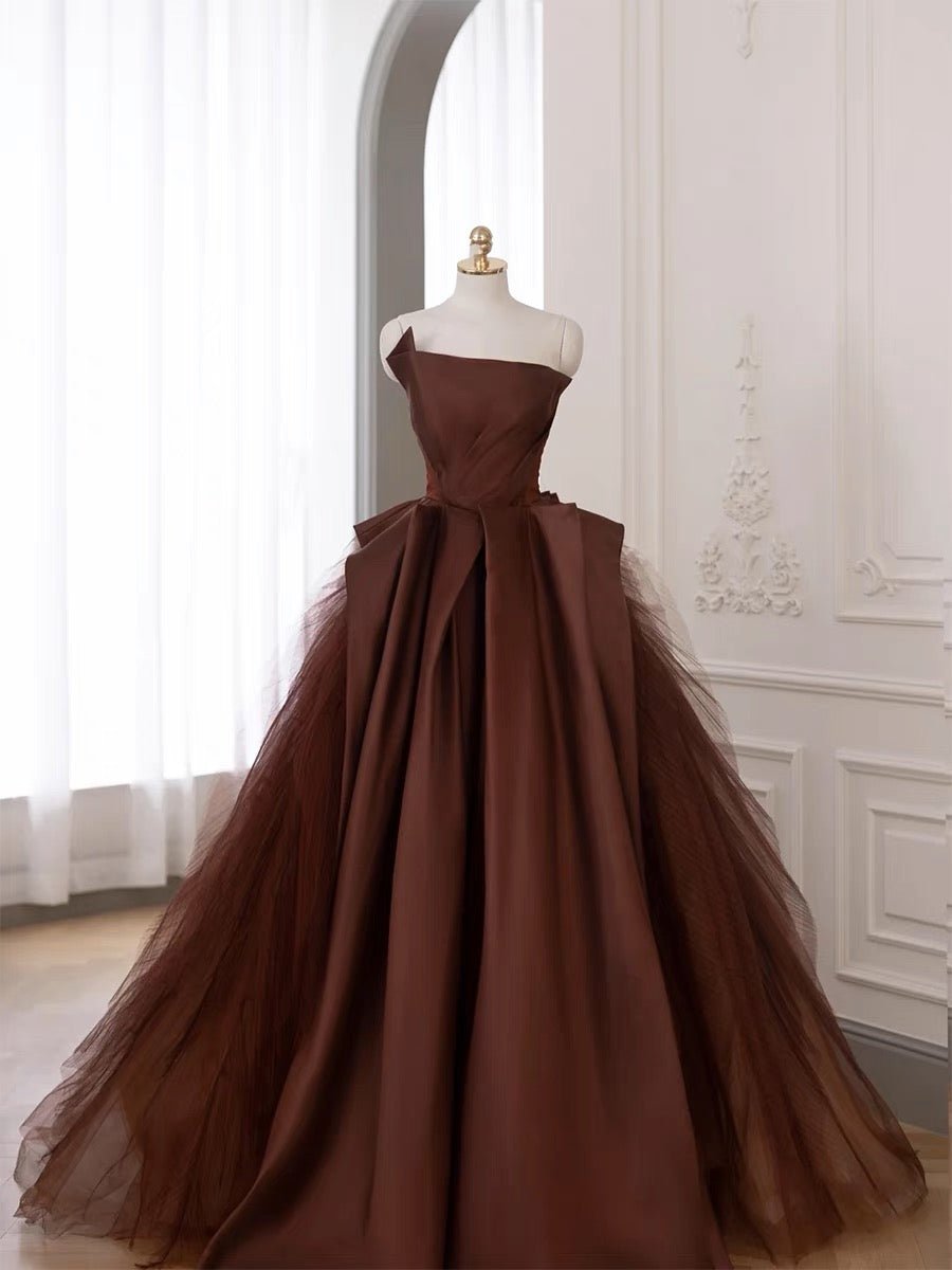 Off Shoulder Brown Red Asymmetrical Gauze Evening Gown - Prom Dress Plus Size - WonderlandByLilian