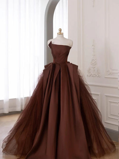 Off Shoulder Brown Red Asymmetrical Gauze Evening Gown - Prom Dress Plus Size - WonderlandByLilian