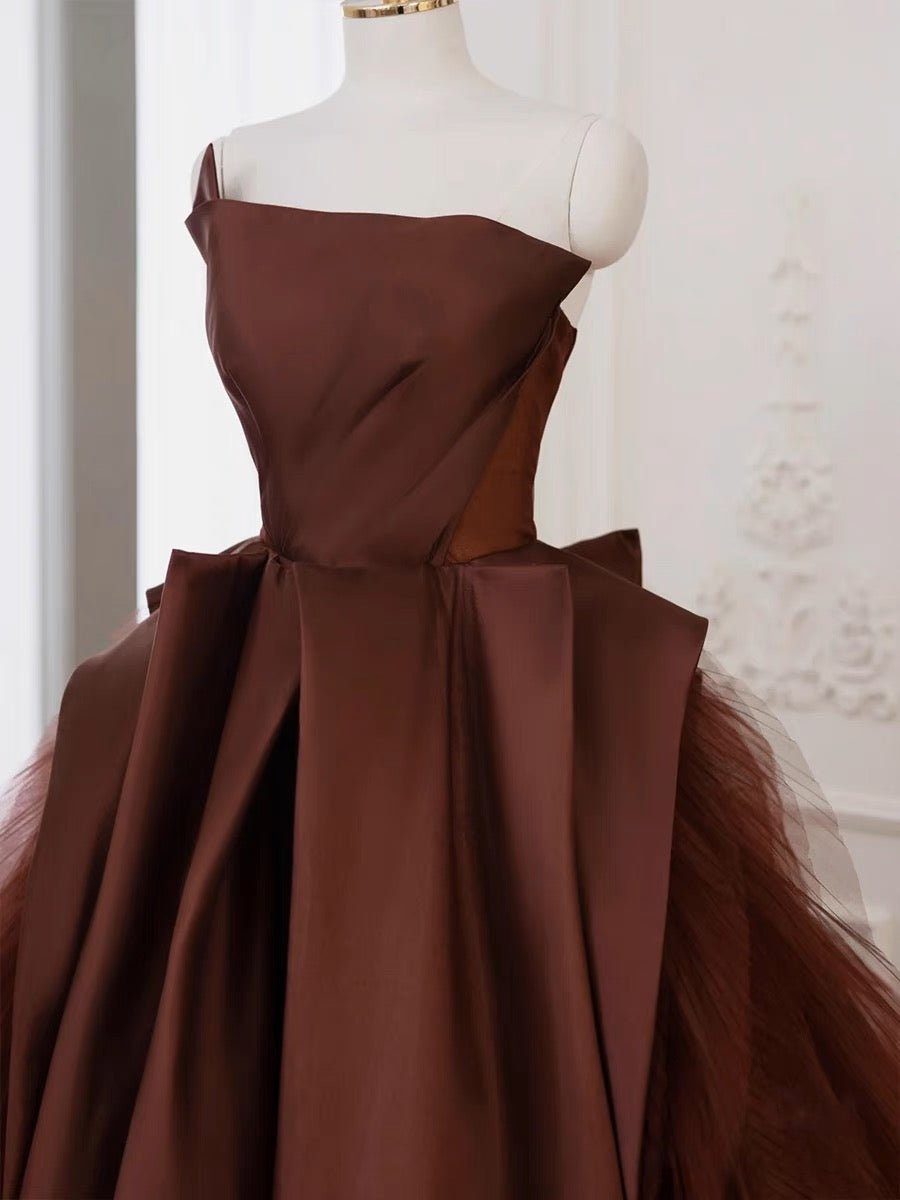 Off Shoulder Brown Red Asymmetrical Gauze Evening Gown - Prom Dress Plus Size - WonderlandByLilian