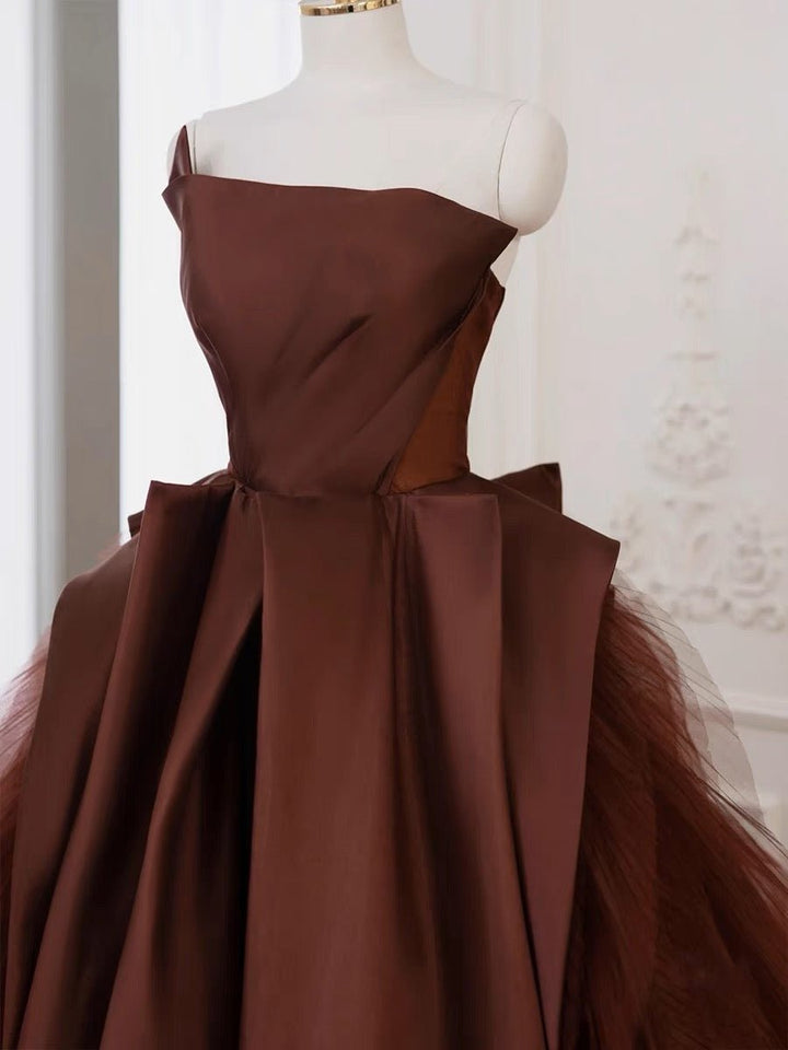 Off Shoulder Brown Red Asymmetrical Gauze Evening Gown - Prom Dress Plus Size - WonderlandByLilian