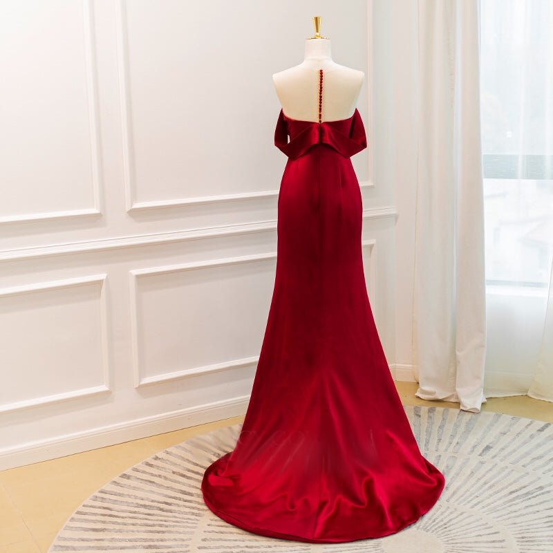 Off Shoulder Burgundy Acetic High-slit Formal Dress Long Plus Size - WonderlandByLilian