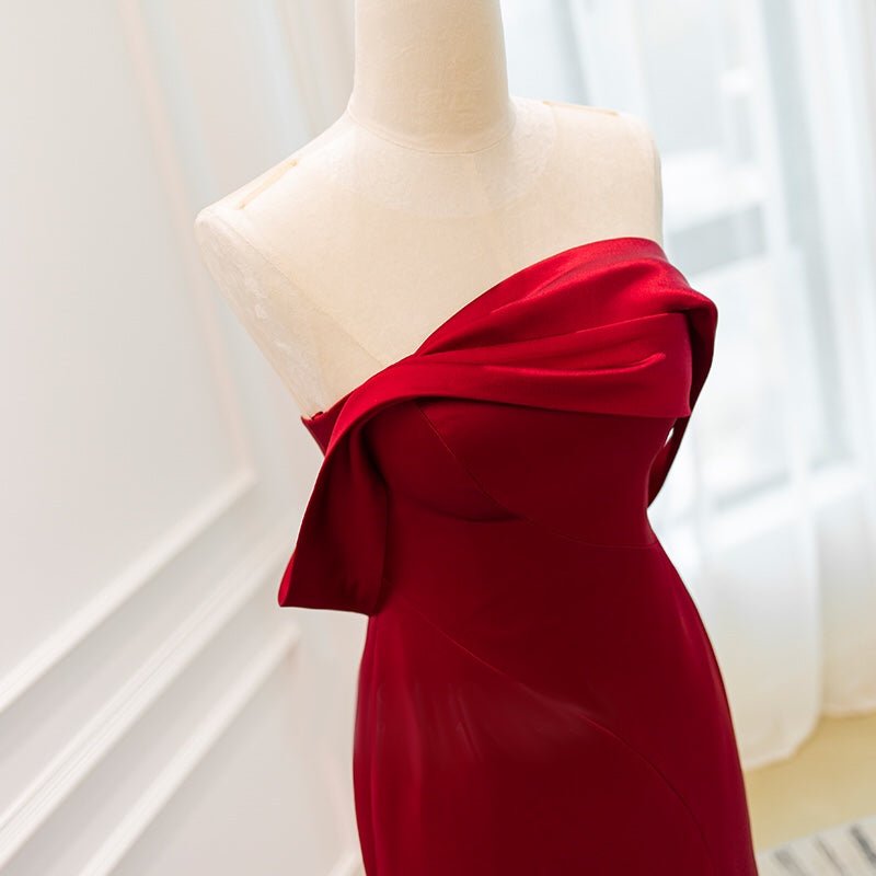 Off Shoulder Burgundy Acetic High-slit Formal Dress Long Plus Size - WonderlandByLilian