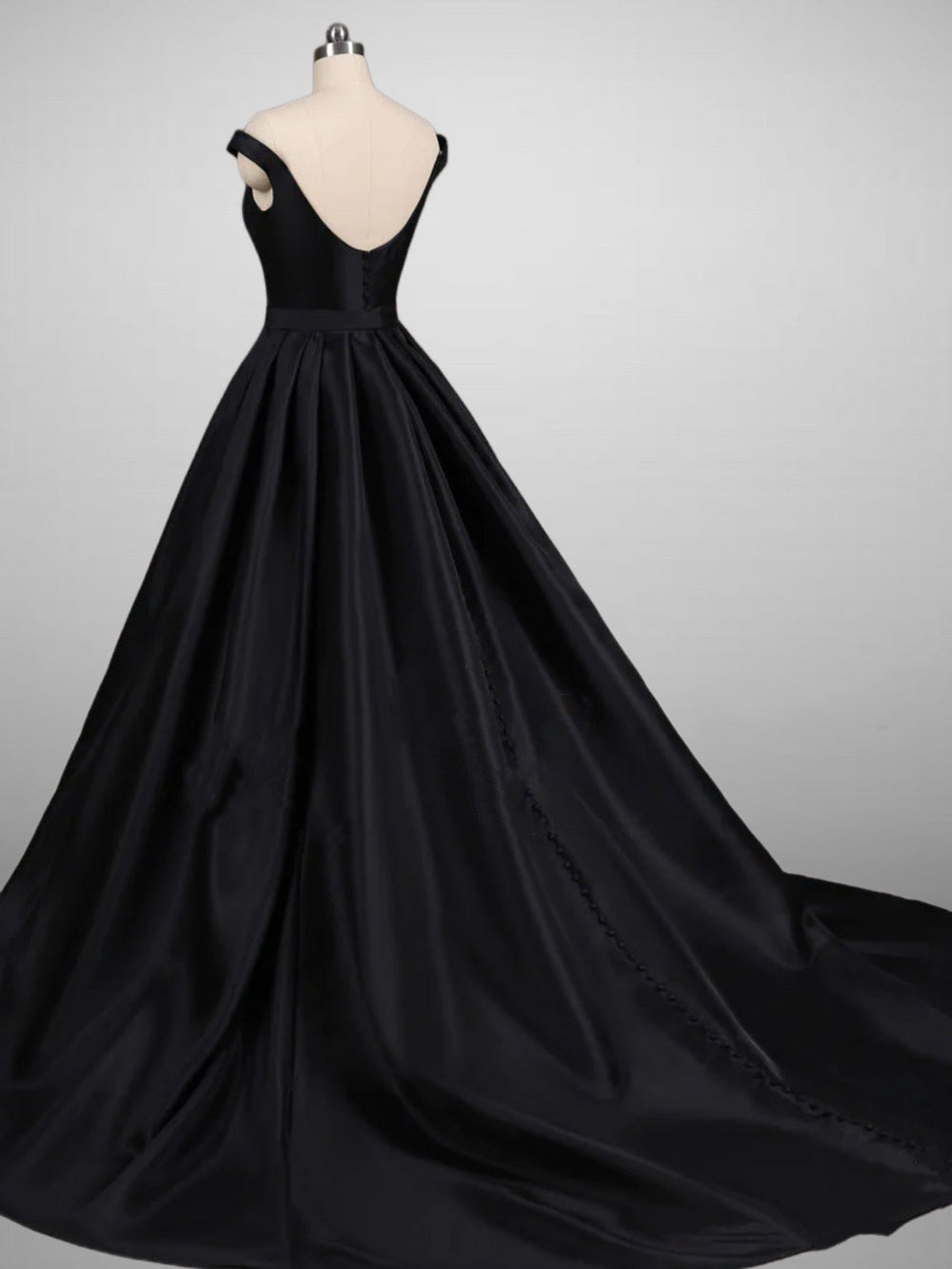 Off-shoulder Gothic Black A-Line Elegant Satin Ball Gown Wedding Dress Plus Size - WonderlandByLilian