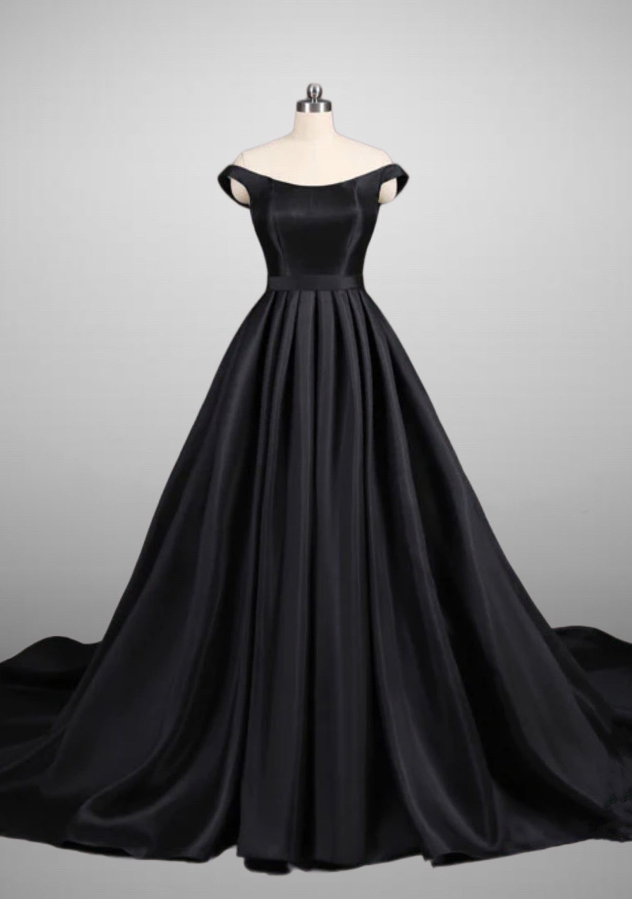 Off-shoulder Gothic Black A-Line Elegant Satin Ball Gown Wedding Dress Plus Size - WonderlandByLilian