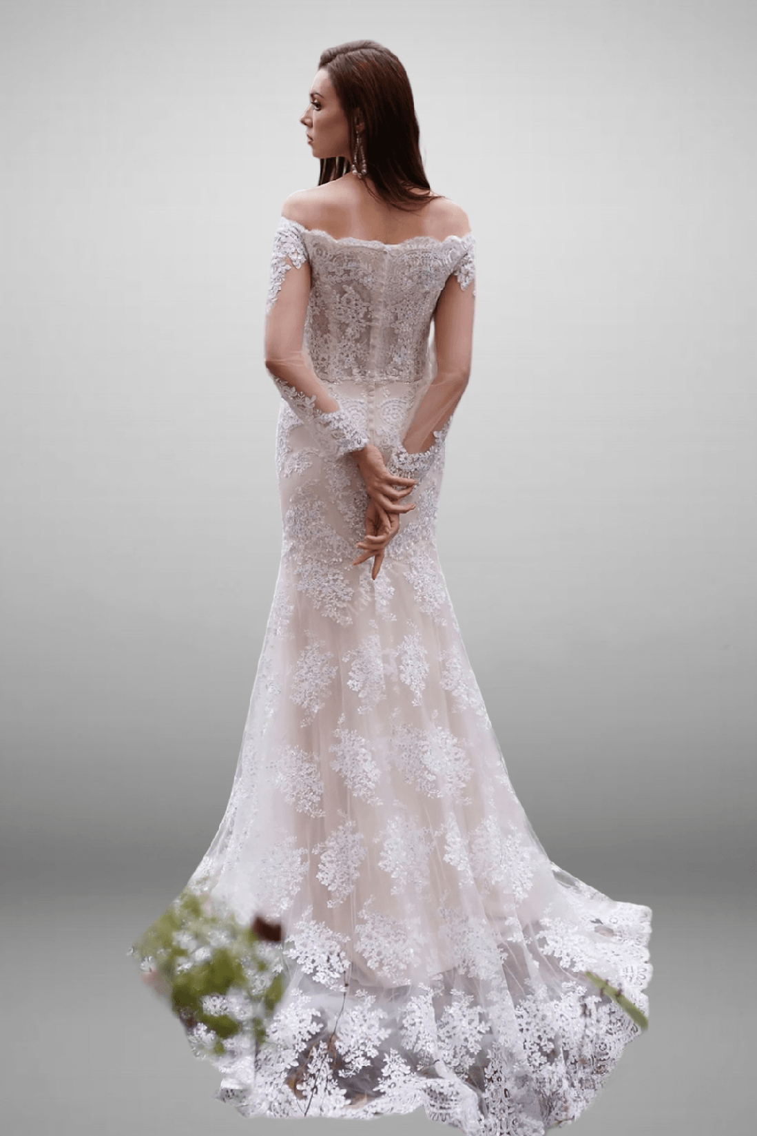 Off Shoulder Lace Mermaid Embroidery Wedding Dress - Plus Size - WonderlandByLilian
