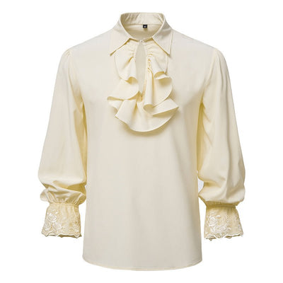 Prince Vintage Medieval Men's Cascading Ruffled Lace Men's Party Long Sleeve Shirt-Plus Size - WonderlandByLilian