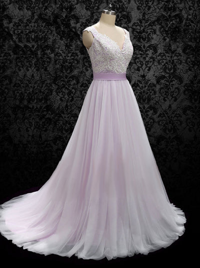 Purple Fairytale Wedding Dress With Lace And Soft Tulle - WonderlandByLilian