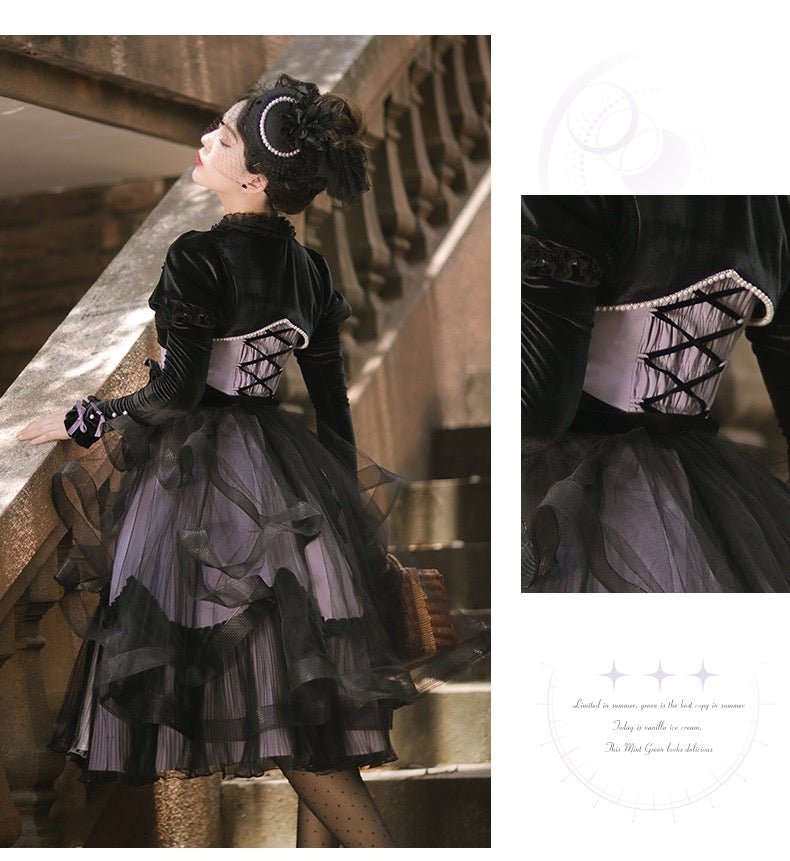 PURPLE LOLITA DRESS WITH CAPLE - CLASSIC LOLITA GOTHIC BALL GOWN - PLUS SIZE - WonderlandByLilian