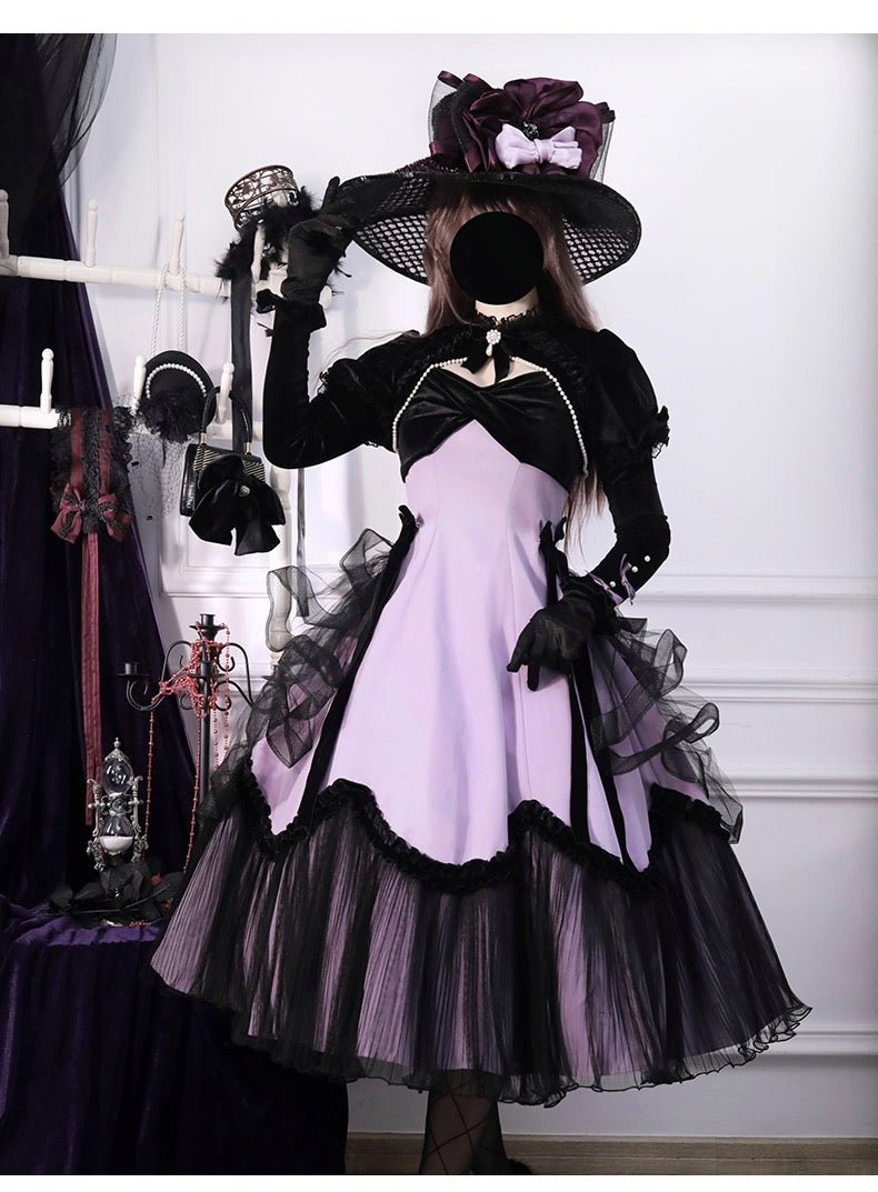 PURPLE LOLITA DRESS WITH CAPLE - CLASSIC LOLITA GOTHIC BALL GOWN - PLUS SIZE - WonderlandByLilian