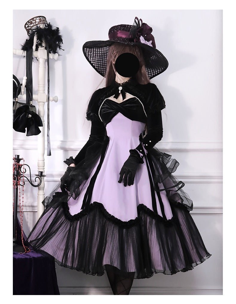 PURPLE LOLITA DRESS WITH CAPLE - CLASSIC LOLITA GOTHIC BALL GOWN - PLUS SIZE - WonderlandByLilian