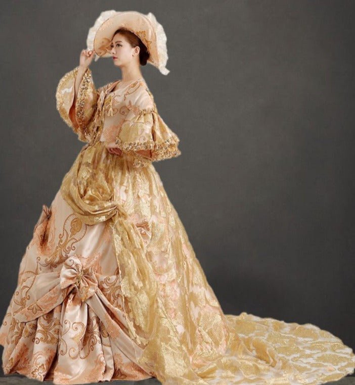 Queen Charlotte Gown European Baroque and Rococo Style Golden Dress wi ...