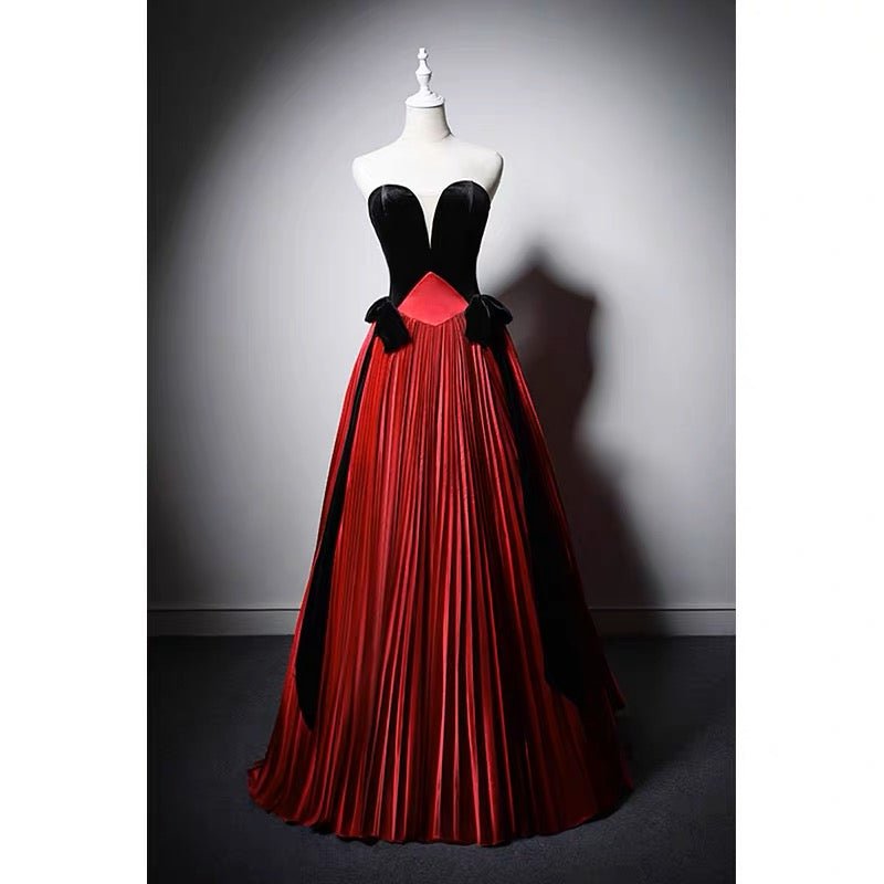 Red And Black Gothic Wedding Dress - V-line Velvet Gothic Corset Ball Gown Plus Size - WonderlandByLilian