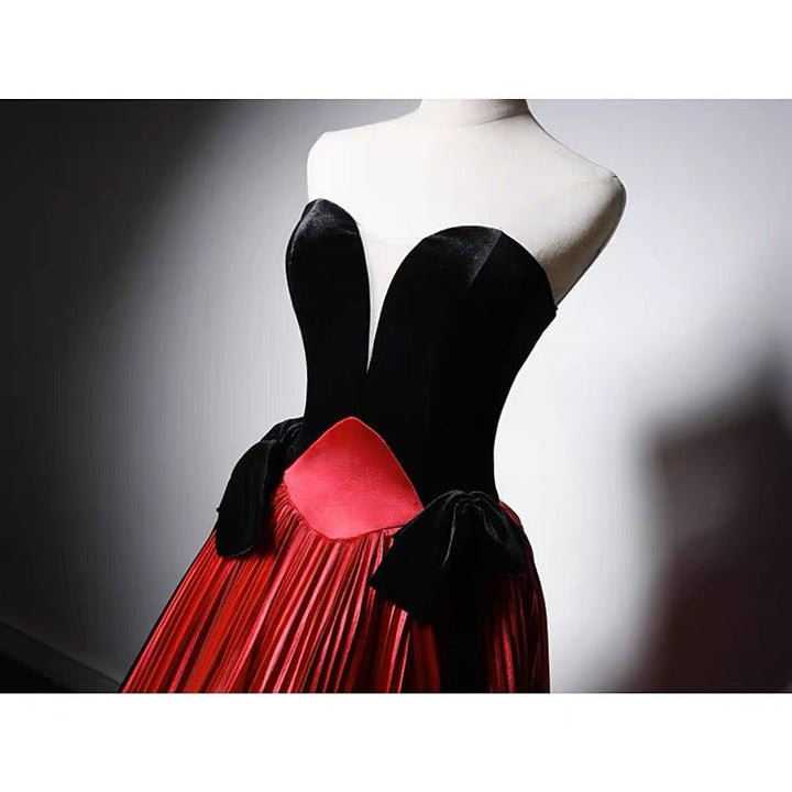Red And Black Gothic Wedding Dress - V-line Velvet Gothic Corset Ball Gown Plus Size - WonderlandByLilian