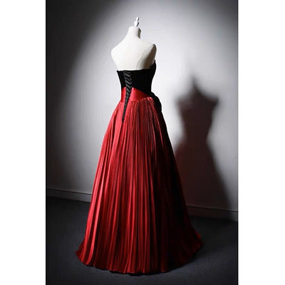 Red And Black Gothic Wedding Dress - V-line Velvet Gothic Corset Ball Gown Plus Size - WonderlandByLilian