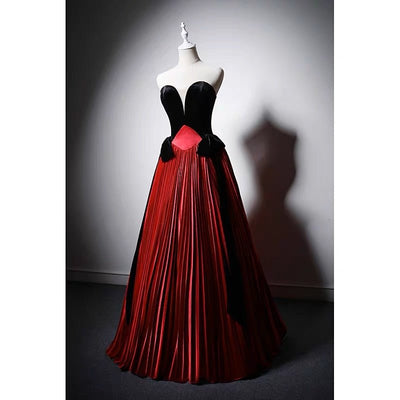 Red And Black Gothic Wedding Dress - V-line Velvet Gothic Corset Ball Gown Plus Size - WonderlandByLilian