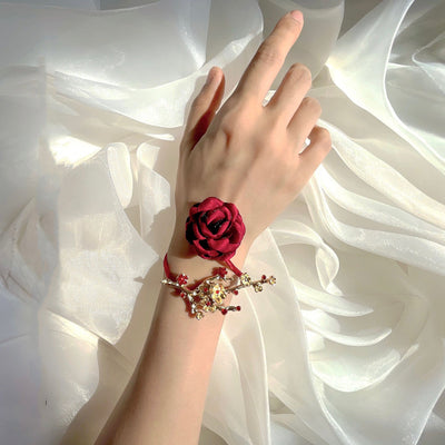 Red Bridal Hand Flowers Bracelet - WonderlandByLilian