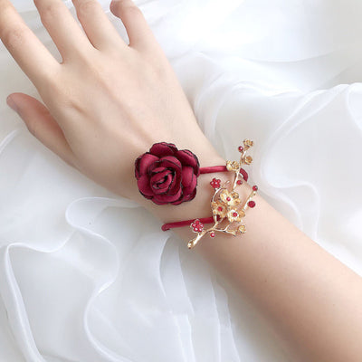 Red Bridal Hand Flowers Bracelet - WonderlandByLilian